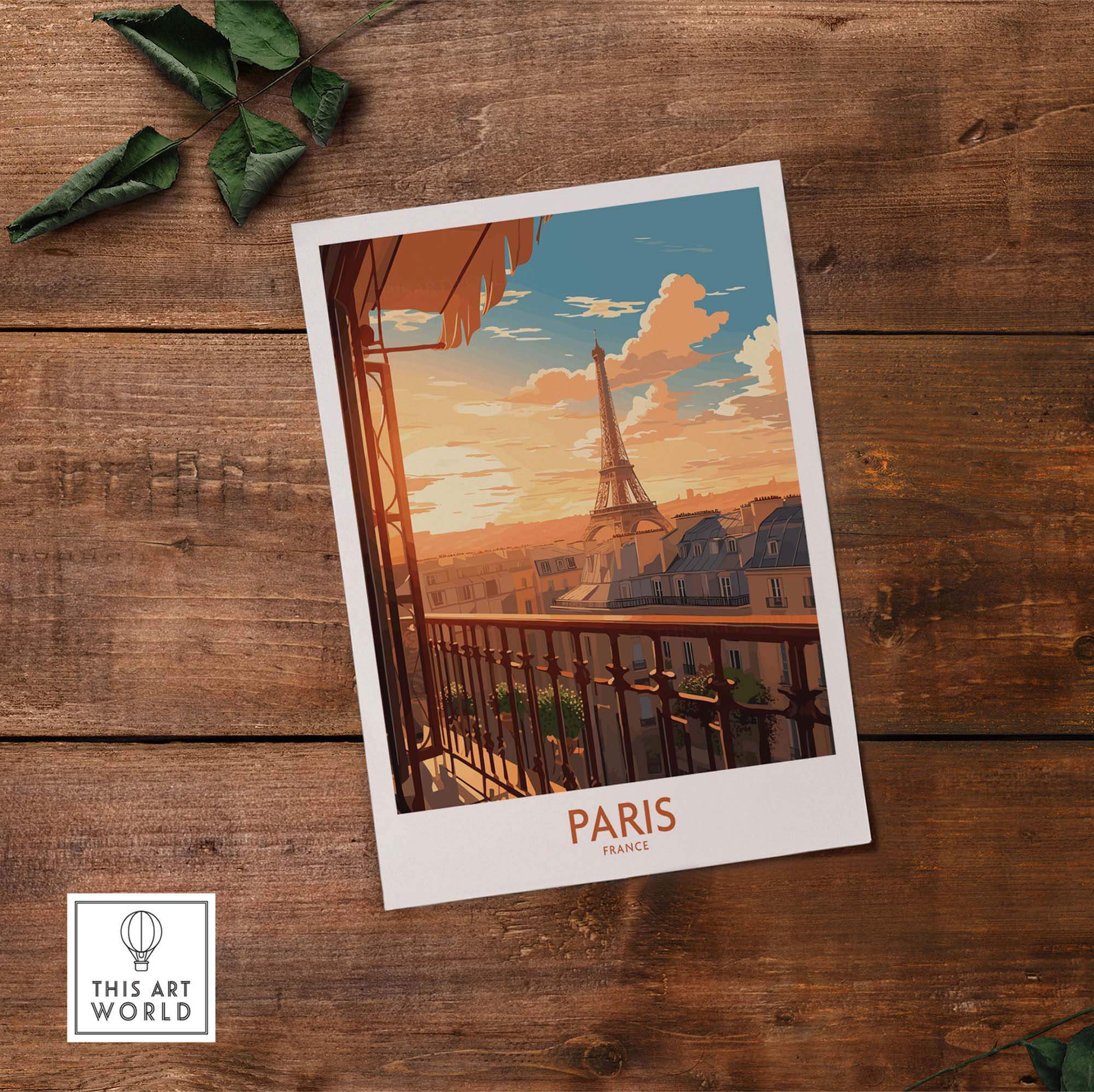 Paris wall art featuring a sunset view of the Eiffel Tower, perfect for adding a modern touch to any space.