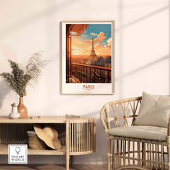 Paris wall art featuring the Eiffel Tower at sunset, ideal for modern home decor and enhancing living spaces.