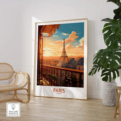 Paris wall art featuring Eiffel Tower at sunset, vibrant colors, modern style decor for a dreamy atmosphere.