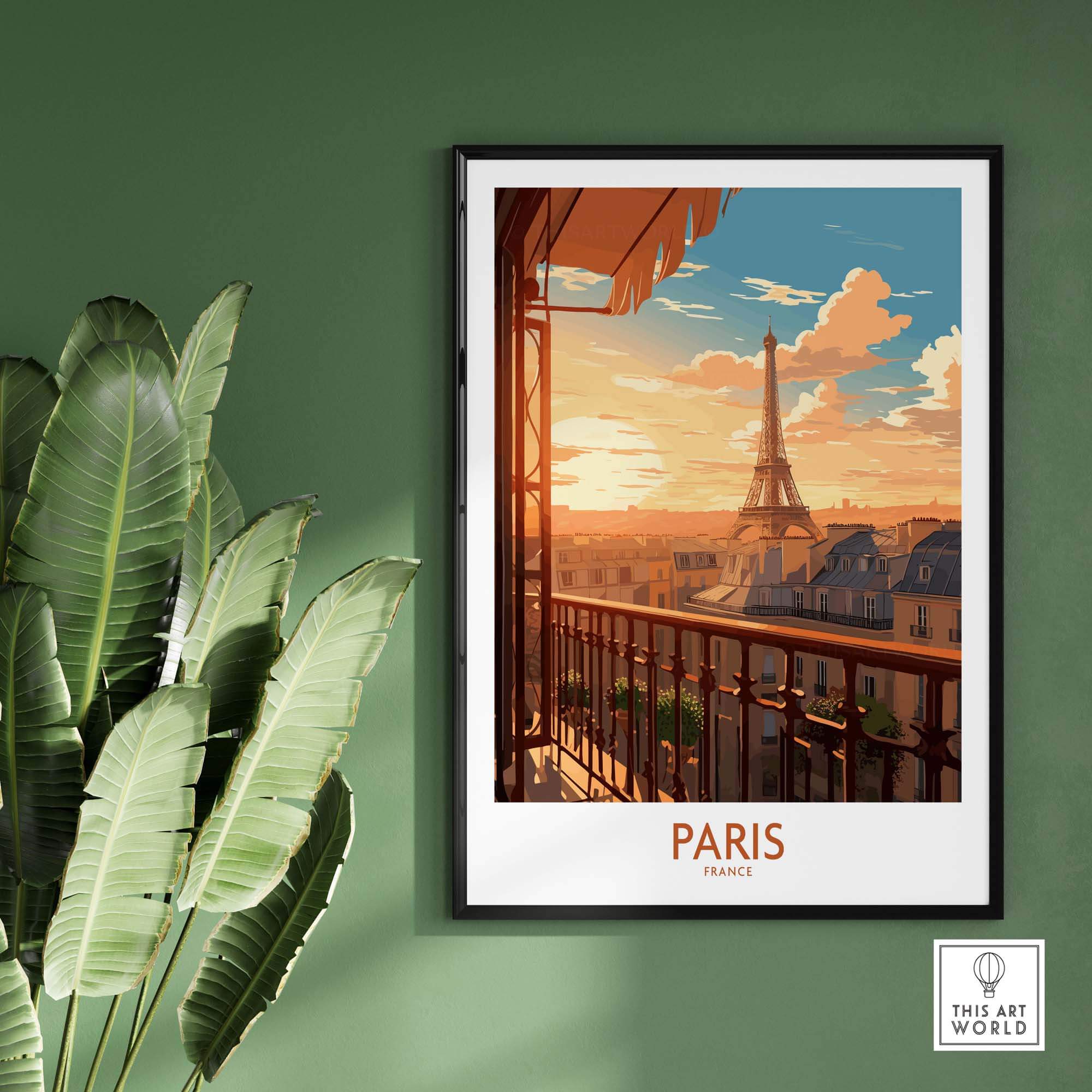 Paris wall art featuring the Eiffel Tower at sunset, adding a modern and nostalgic touch to any space.