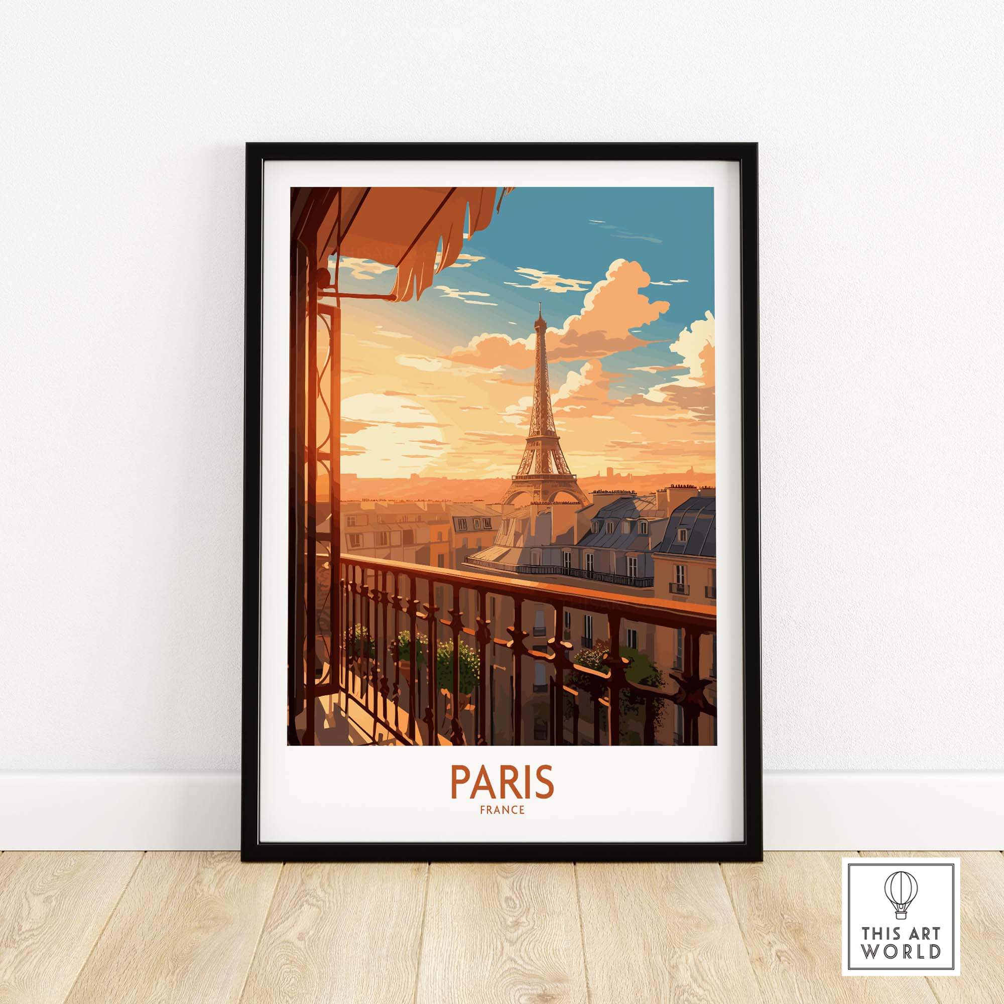 Paris wall art featuring the Eiffel Tower at sunset, creating a nostalgic Parisian atmosphere in any space.