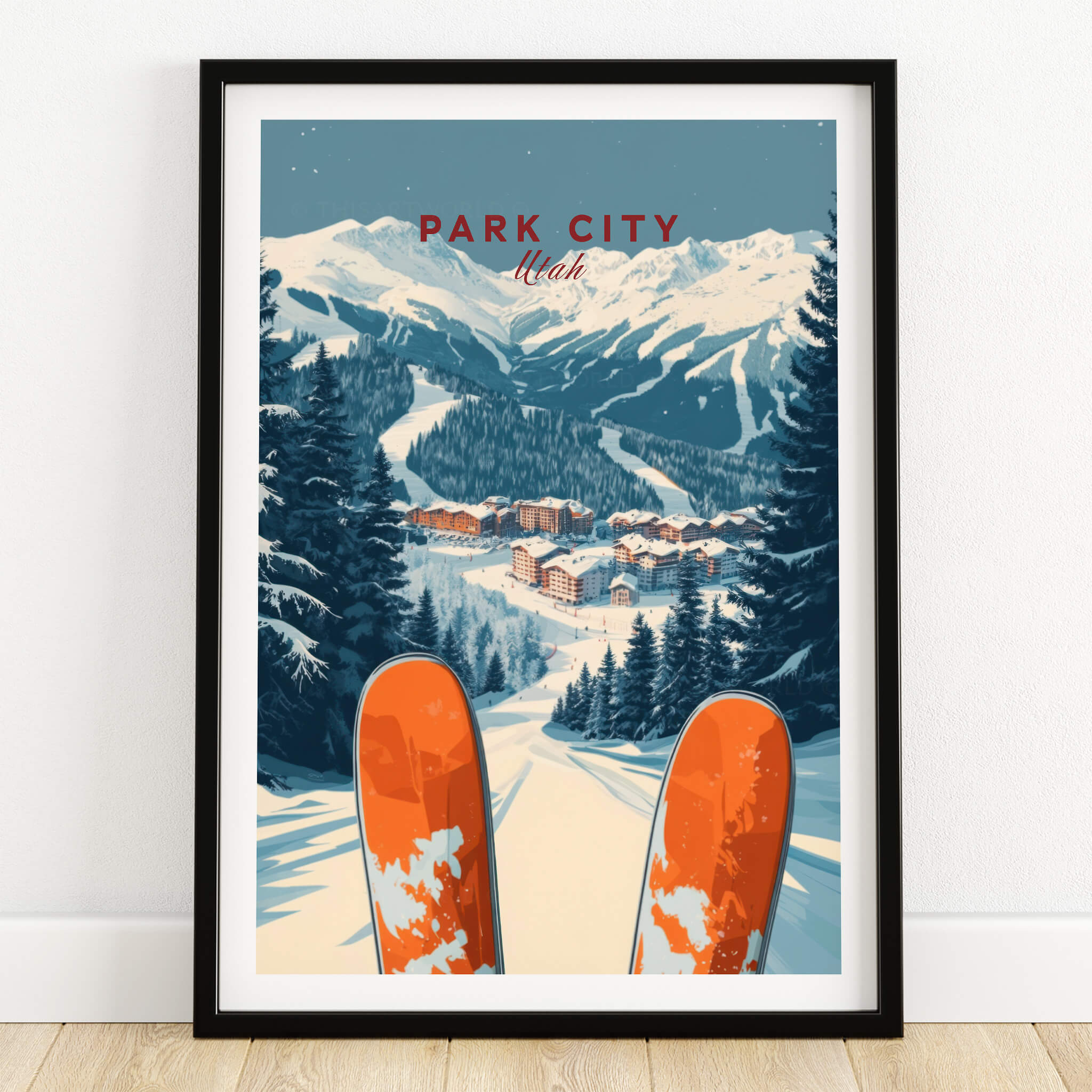 Park City Ski Print featuring vibrant ski slopes and mountain views in Park City, Utah.