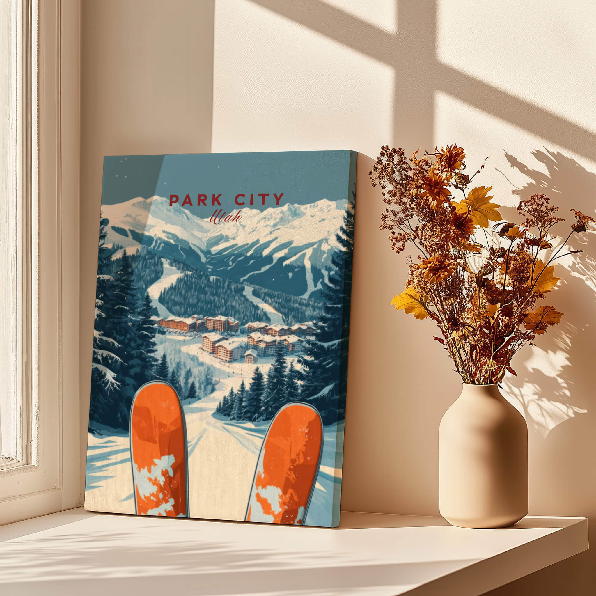 Park City Ski Print featuring vibrant mountains and ski slopes, perfect for home decor.
