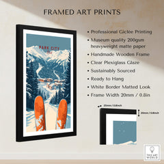 Park City Ski Print featuring vibrant slopes and mountain views in a framed art design.