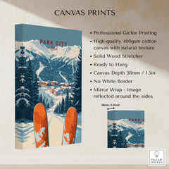Park City Ski Print showcasing vibrant ski slopes and mountain views on high-quality canvas.