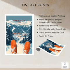 Park City Ski Print featuring vibrant ski slopes and mountain views, perfect for home decor and art lovers.