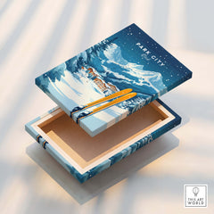 Park City Ski Wall Art Print Utah featuring a vibrant winter scene with skis, perfect for ski enthusiasts.