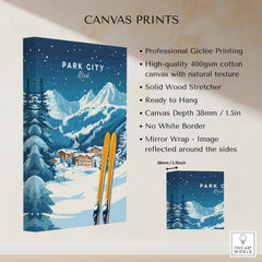 Park City Ski Wall Art Print Utah featuring vibrant ski design, high-quality giclée print on canvas for home decor.