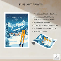 Park City Ski Wall Art Print Utah with vibrant skiing landscape and professional Giclée printing features.