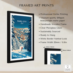 Park City Ski Art Print framed with professional Giclée printing and handmade wooden frame.