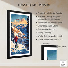 Park City Ski Wall Art Ski Print framed art with mountains and skier, ready to hang, professionally printed.