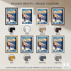 Framed options for Park City Ski Wall Art Ski Print showcasing various frame colors including black, white, natural, brown, gold, and silver.