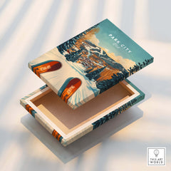 Ski Print Park City Utah Winter Sports poster design featuring vibrant colors and winter sports imagery.