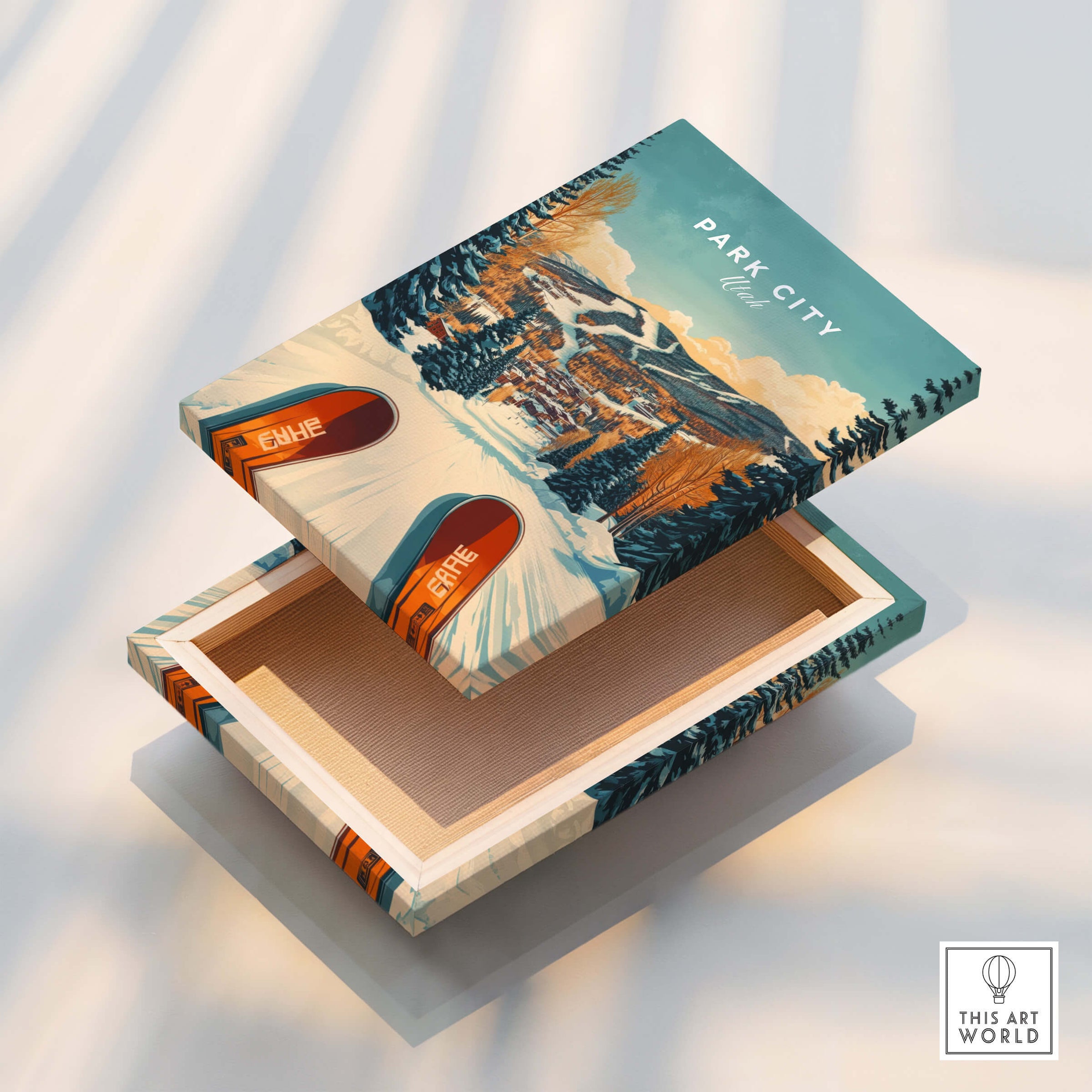 Ski Print Park City Utah Winter Sports poster design featuring vibrant colors and winter sports imagery.