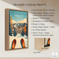 Ski Print Park City Utah Winter Sports framed canvas print showcasing vibrant skiing scene in Park City, Utah.