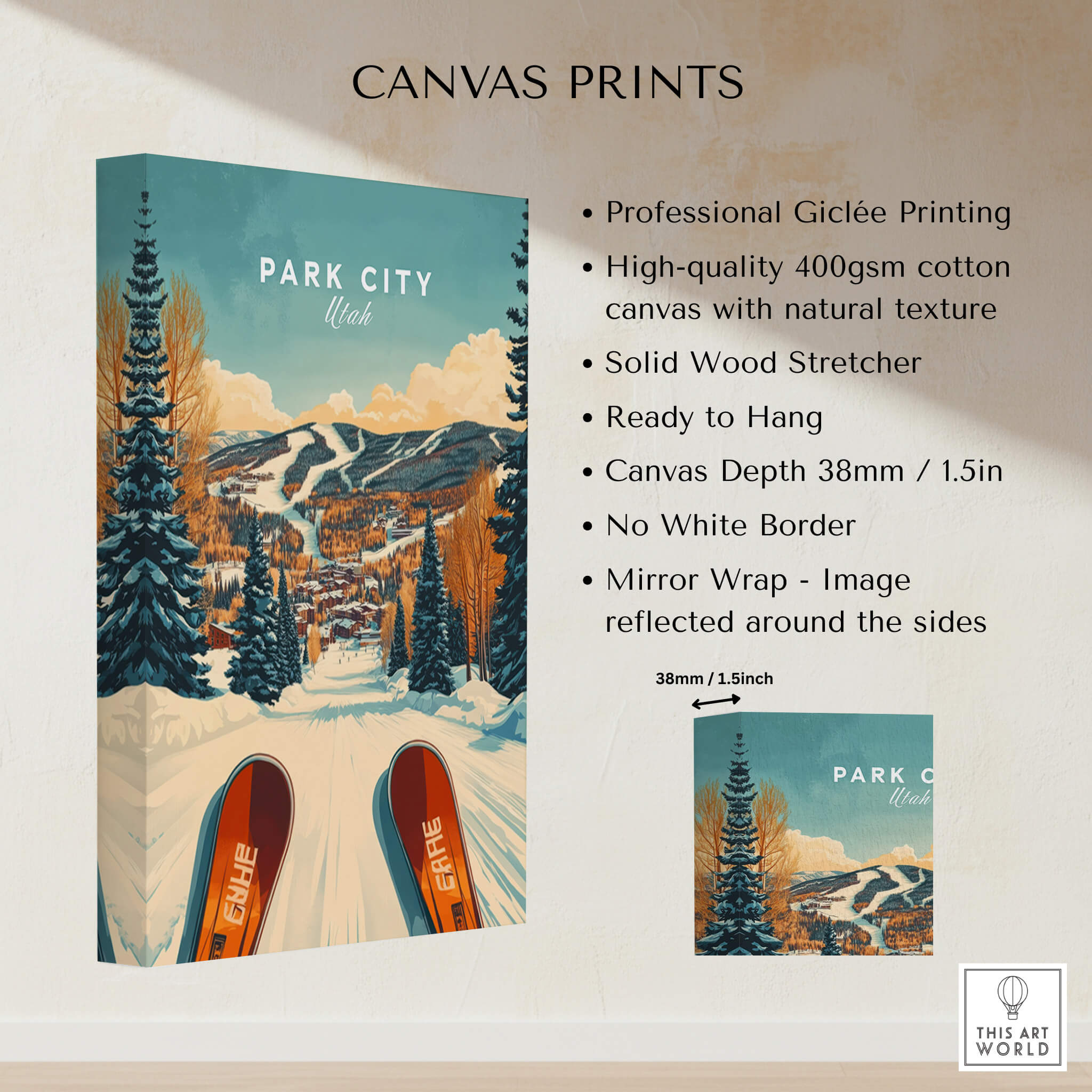 Ski Print Park City Utah Winter Sports canvas print showcasing vibrant colors and ski slopes.