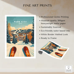 Ski Print Park City Utah Winter Sports poster showcasing skiing slopes and vibrant colors in Park City, Utah.