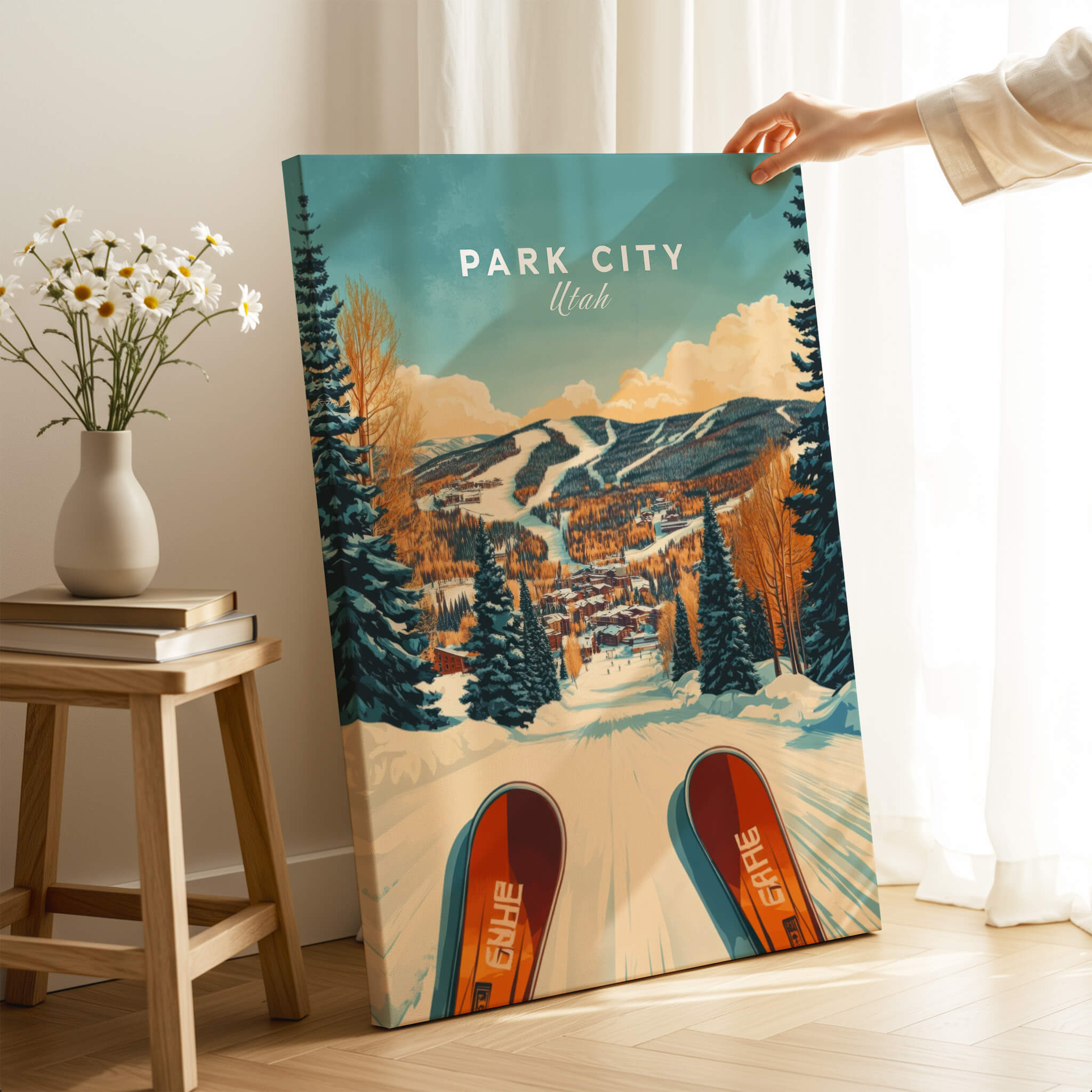 Ski Print Park City Utah Winter Sports poster featuring a snowy landscape and ski scenery.