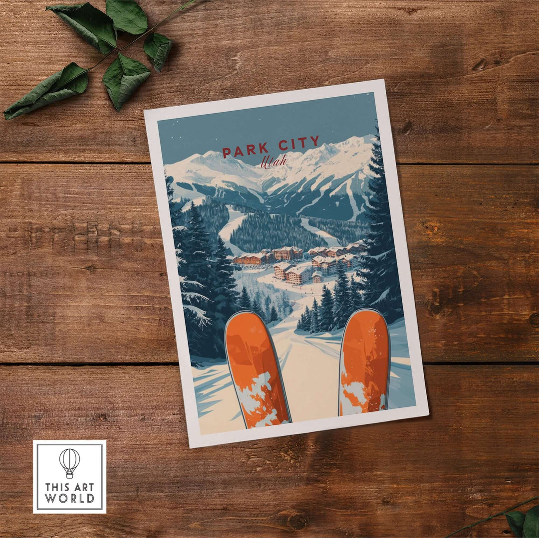 Park City Ski Print showcasing vibrant ski slopes and mountain views, perfect for home or office decor.