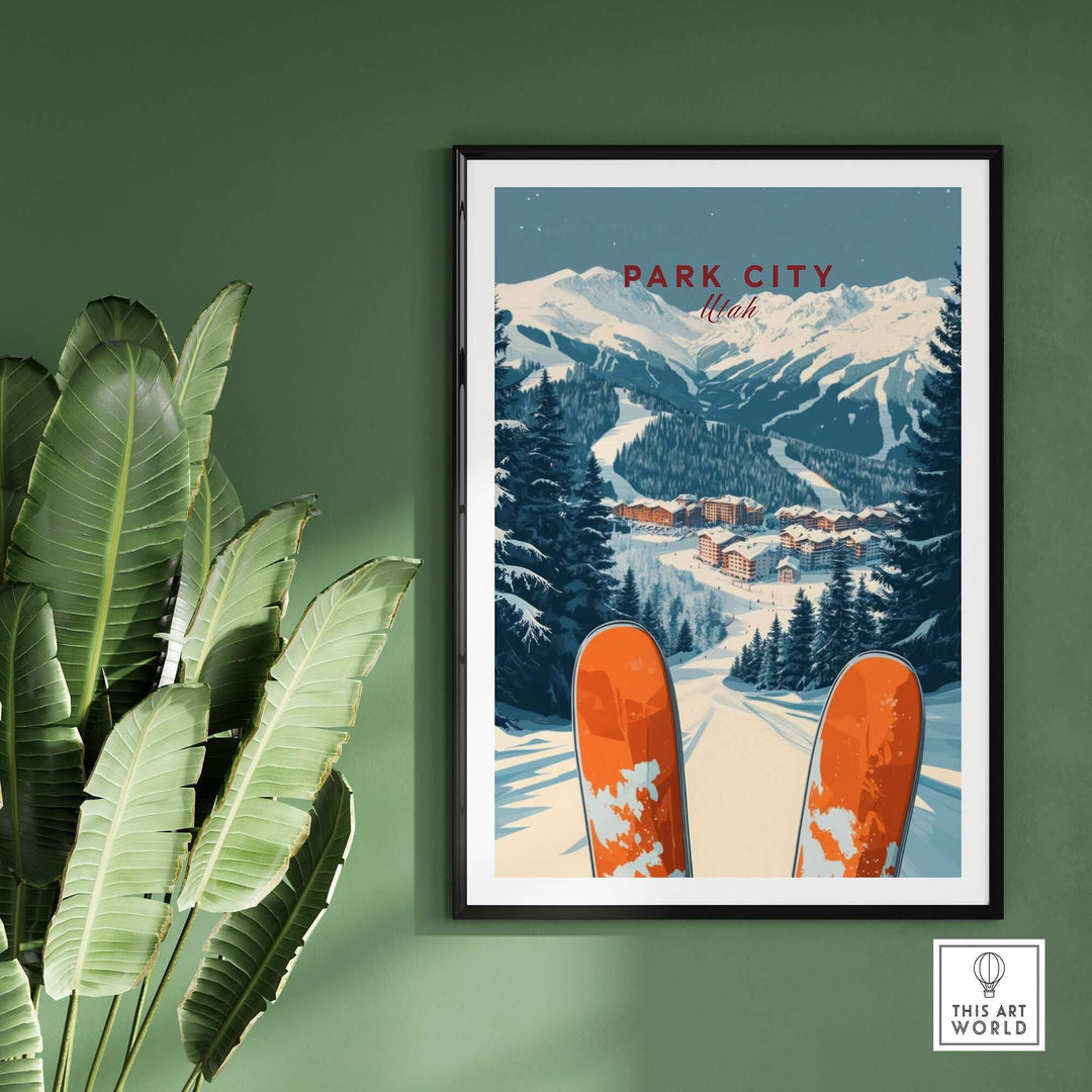 Park City ski print showcasing vibrant slopes and mountain views, perfect for home decor.