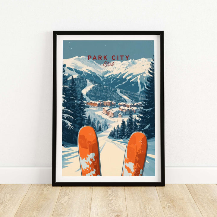 Park City Ski Print featuring vibrant slopes and mountain views, a perfect decor for ski lovers' homes.