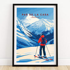 Pas de la Casa Grandvalira Ski Print | Winter Sports Wall Decor featuring a skier overlooking snowy mountains.