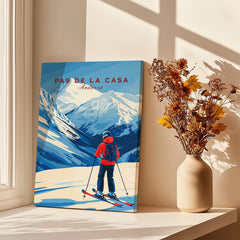 Pas de la Casa Grandvalira Ski Print | Winter Sports Wall Decor showcasing a skier against a mountain backdrop.