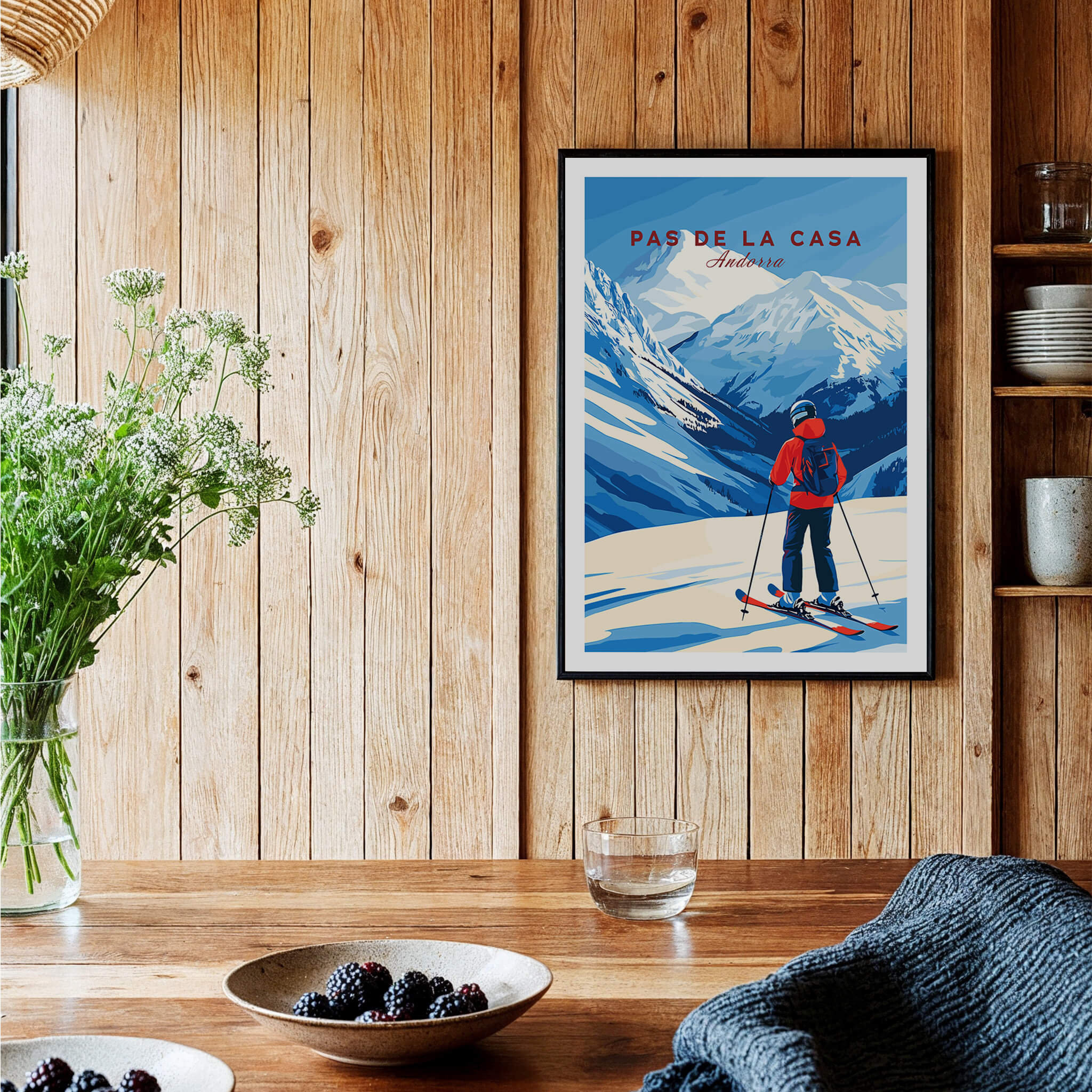Pas de la Casa Grandvalira Ski Print | Winter Sports Wall Decor showcasing a skier against a stunning mountain backdrop.