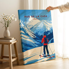 Pas de la Casa Grandvalira Ski Print | Winter Sports Wall Decor featuring a skier on a snowy mountain landscape.