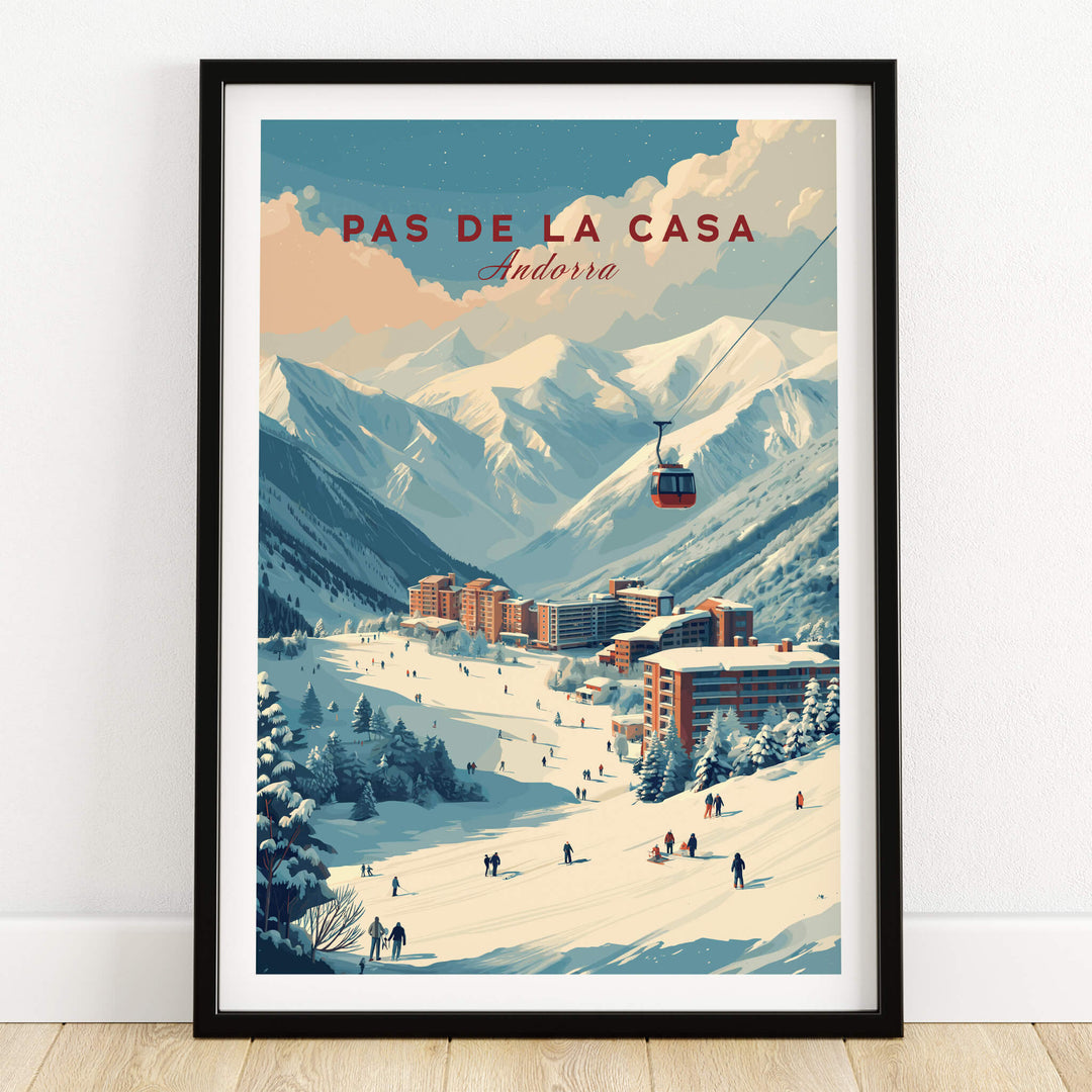 Pas de la Casa Winter Village and Slopes Print | Ski Wall Art showcasing winter sports and mountain life in Andorra.