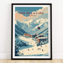 Pas de la Casa Winter Village and Slopes Print | Ski Wall Art showcasing winter sports and mountain life in Andorra.