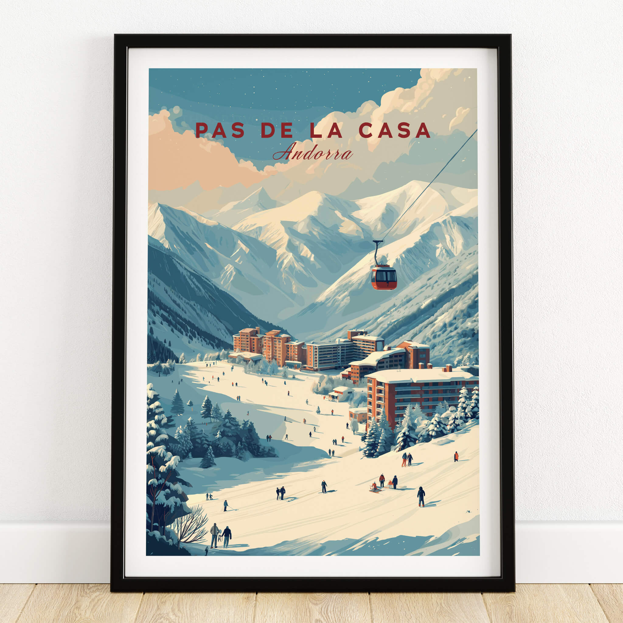 Pas de la Casa Winter Village and Slopes Print | Ski Wall Art showcasing winter sports and mountain life in Andorra.