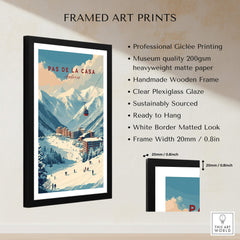 Pas de la Casa Winter Village and Slopes Print | Ski Wall Art framed in a stylish wooden frame, highlighting the scenic ski village.