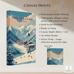 Pas de la Casa Winter Village and Slopes Print | Ski Wall Art features a cozy alpine village and snowy landscapes.