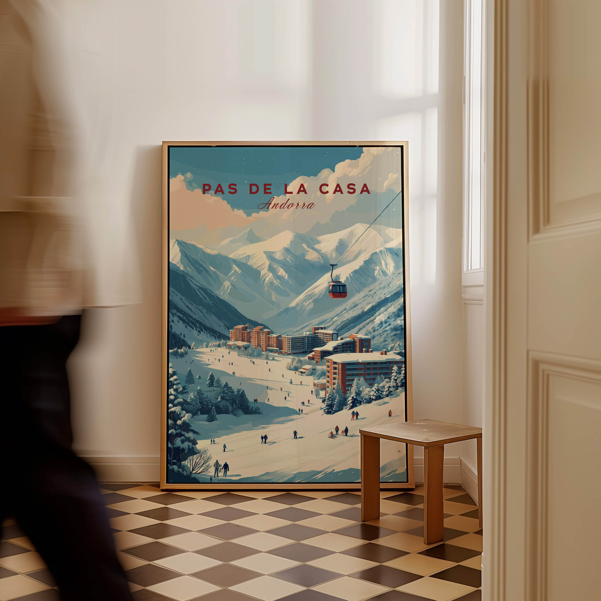 Pas de la Casa Winter Village and Slopes Print | Ski Wall Art displayed in a stylish interior with a cozy atmosphere.