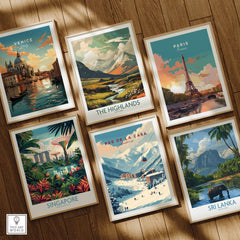 Pas de la Casa Winter Village and Slopes Print | Ski Wall Art displayed among travel posters.