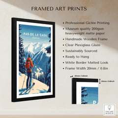 Pas de la Casa Poster Grandvalira Ski Print | Snow and Ski Wall Decor featuring a skier on snow-covered slopes.