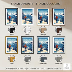 Pas de la Casa Poster Grandvalira Ski Print | Snow and Ski Wall Decor options with various frame colors.