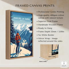 Pas de la Casa Poster Grandvalira Ski Print | Snow and Ski Wall Decor framed canvas print with ski scene.