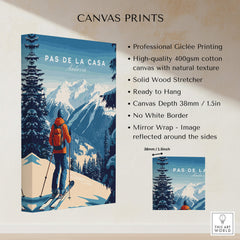 Pas de la Casa Poster Grandvalira Ski Print | Snow and Ski Wall Decor showcasing stunning snow-covered mountains.