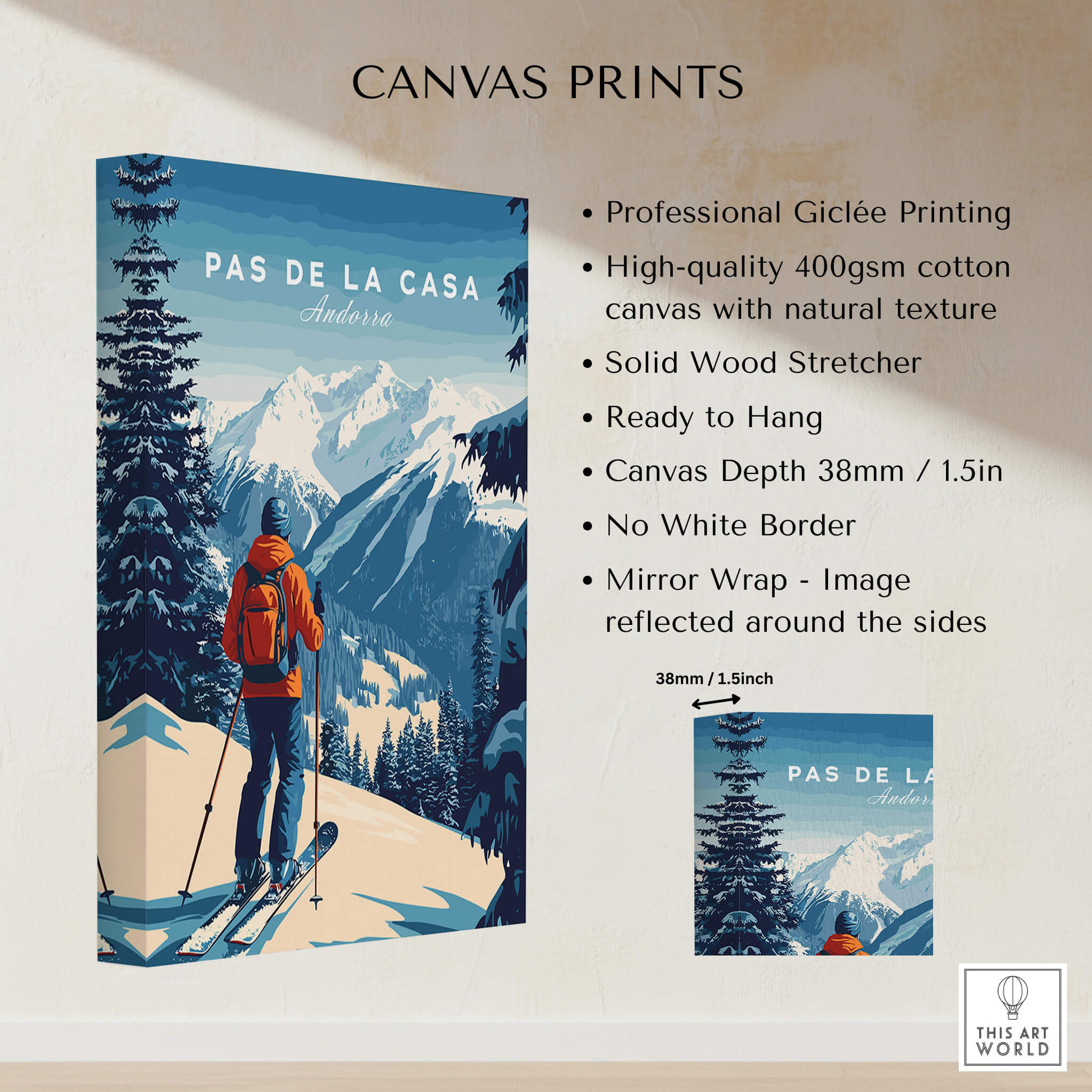 Pas de la Casa Poster Grandvalira Ski Print | Snow and Ski Wall Decor showcasing stunning snow-covered mountains.
