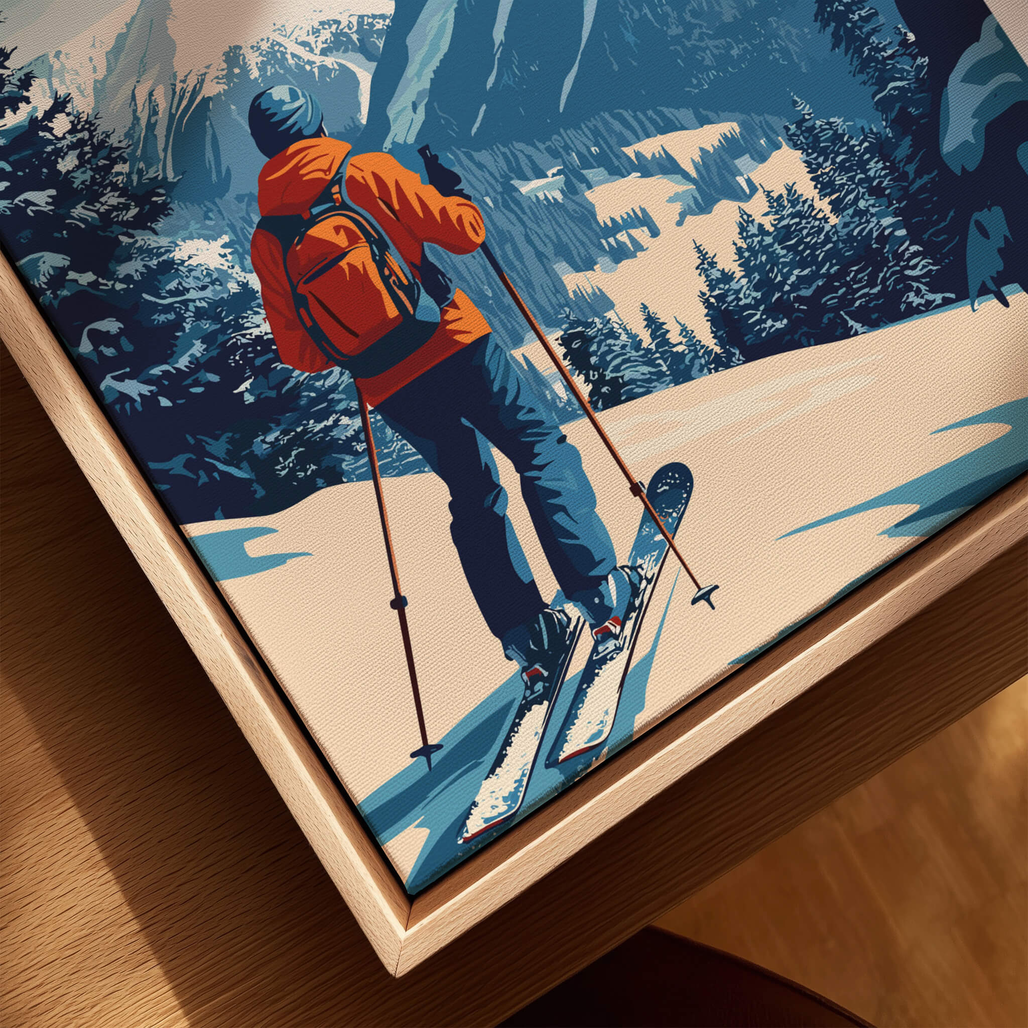 Pas de la Casa Poster Grandvalira Ski Print | Snow and Ski Wall Decor featuring a skier on snow-covered slopes.
