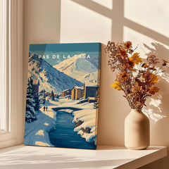 Pas de la Casa Pyrenees Ski Town View Print | Winter Landscape Home Decor with snowy scenery and mountains.
