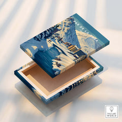 Pas de la Casa Pyrenees Ski Town View Print | Winter Landscape Home Decor wooden storage box design featuring snowy mountains.