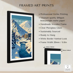 Pas de la Casa Pyrenees Ski Town View Print | Winter Landscape Home Decor framed art print with mountain scene.
