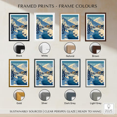 Pas de la Casa Pyrenees Ski Town View Print | Winter Landscape Home Decor framed print color options display.