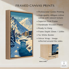 Pas de la Casa Pyrenees Ski Town View Print | Winter Landscape Home Decor framed canvas print with natural texture.