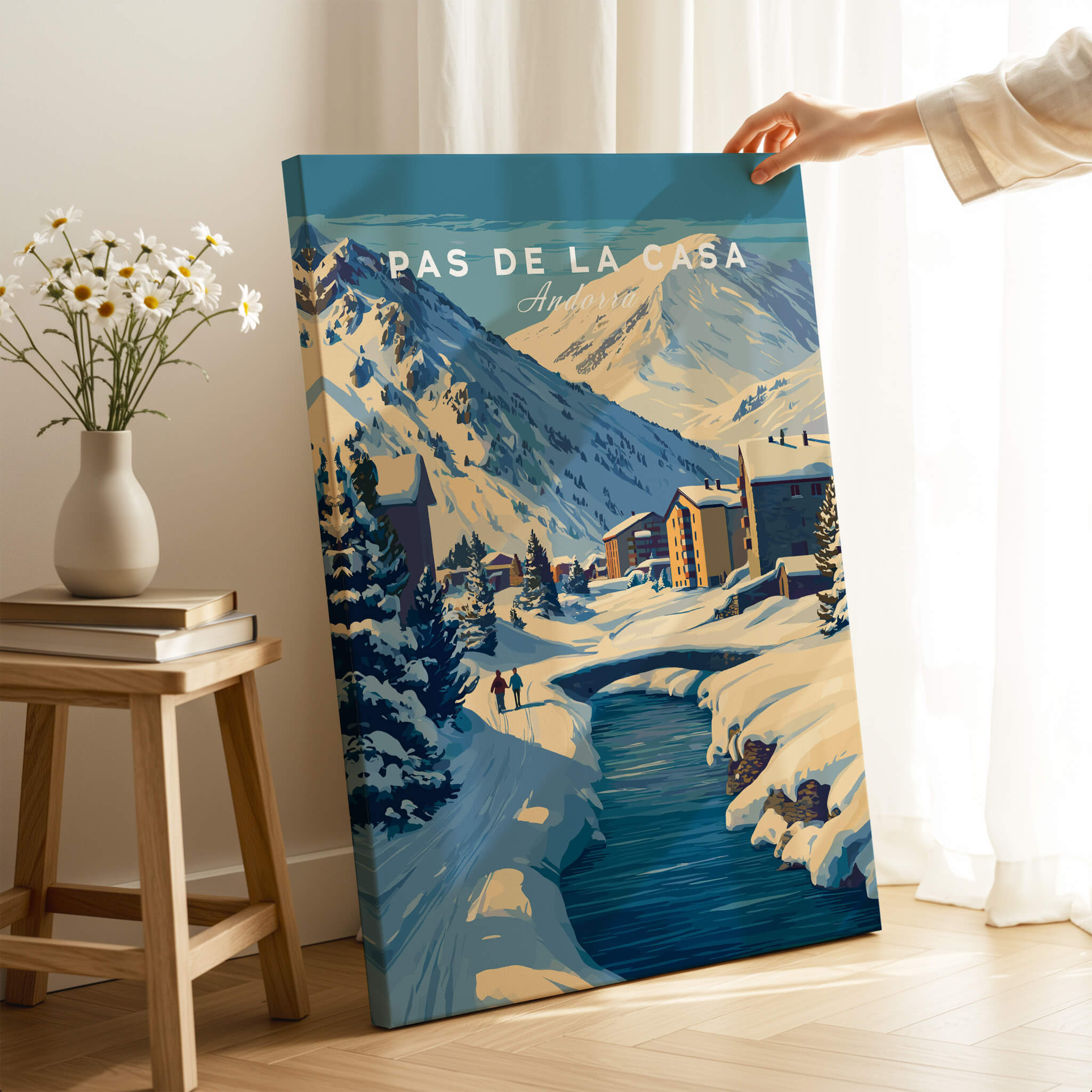 Pas de la Casa Pyrenees Ski Town View Print | Winter Landscape Home Decor featuring a snowy mountain scene.