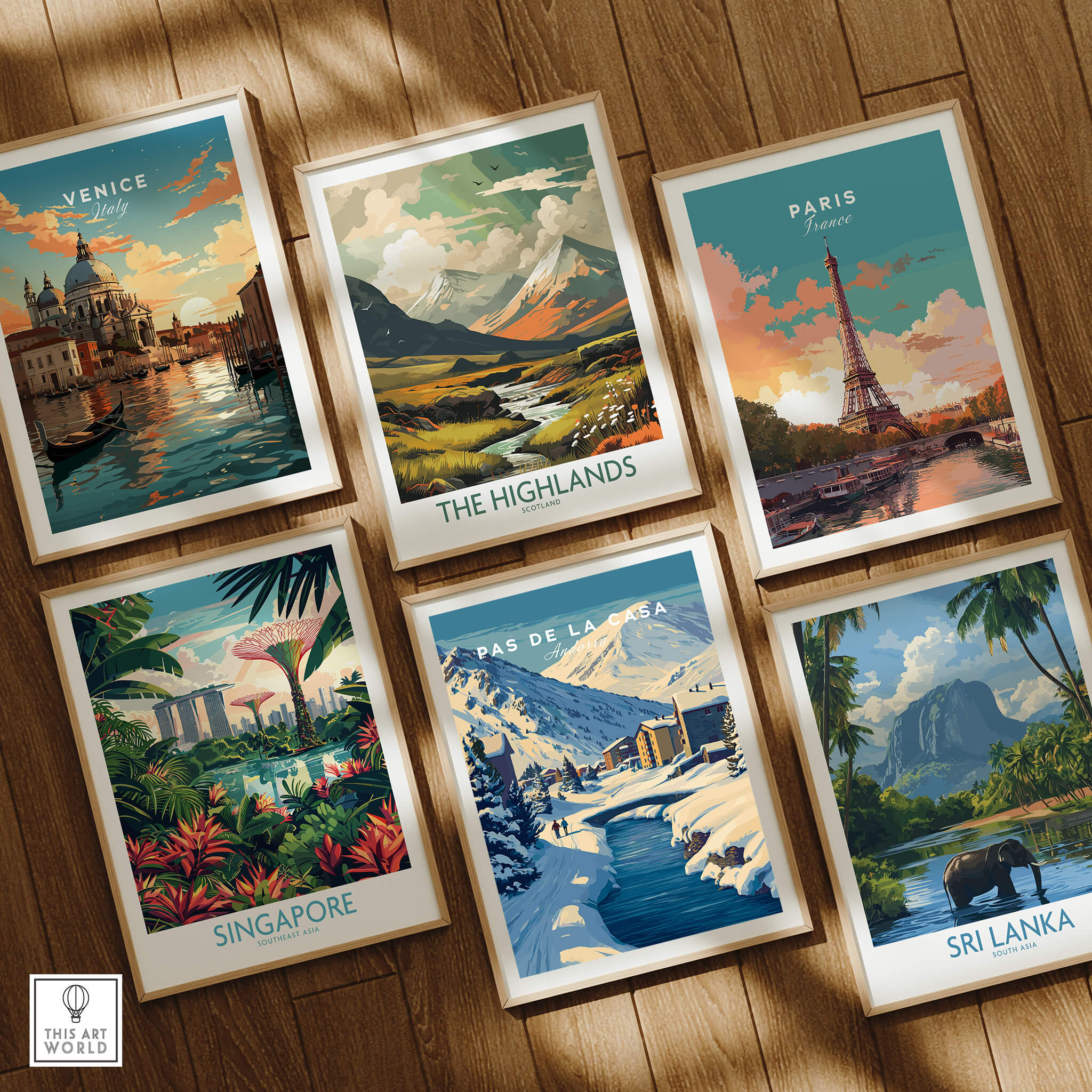 Pas de la Casa Pyrenees Ski Town View Print | Winter Landscape Home Decor displayed among travel artwork.