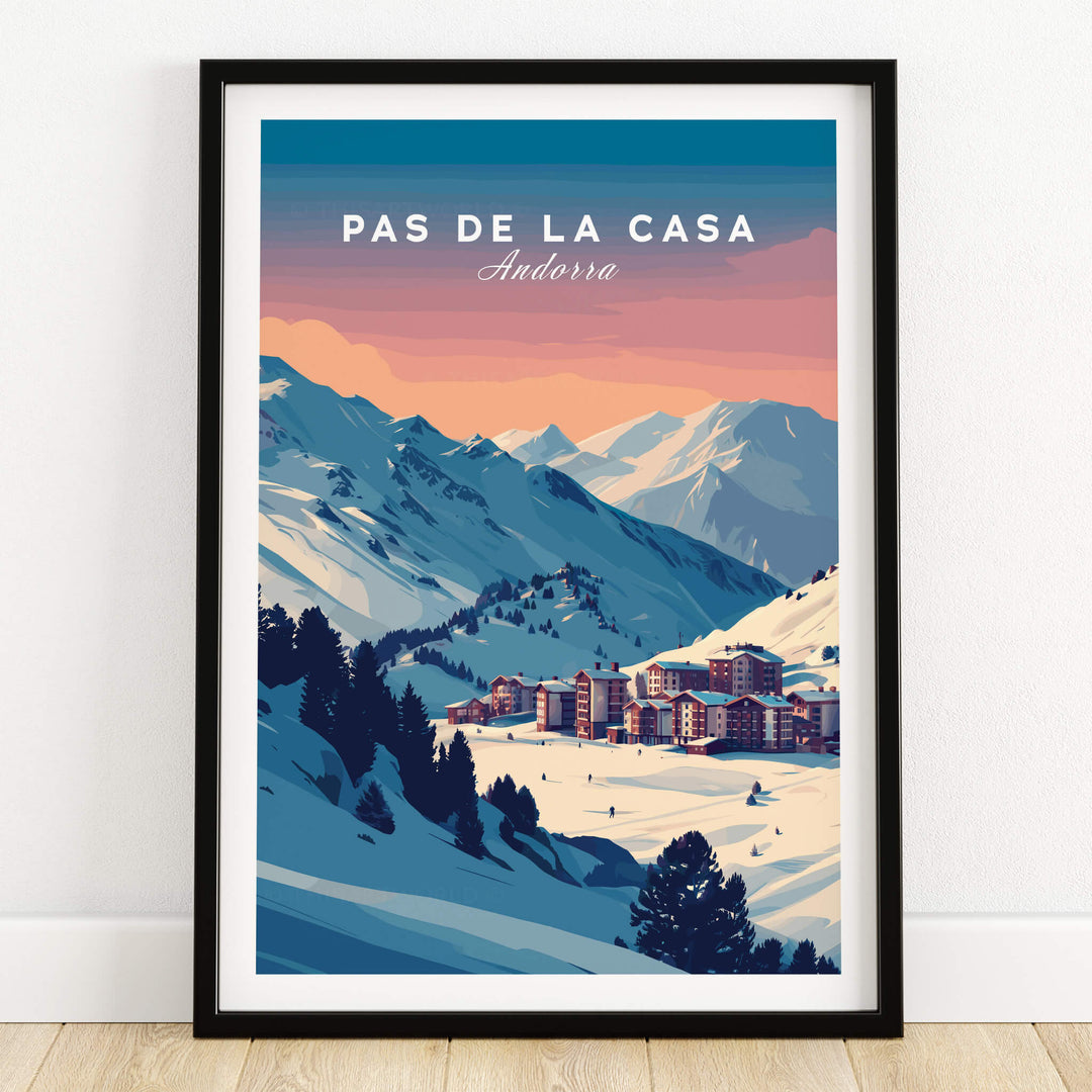 Pas de la Casa Wall Art | Andorra Travel Print showcasing a picturesque ski resort in Andorra's mountains.